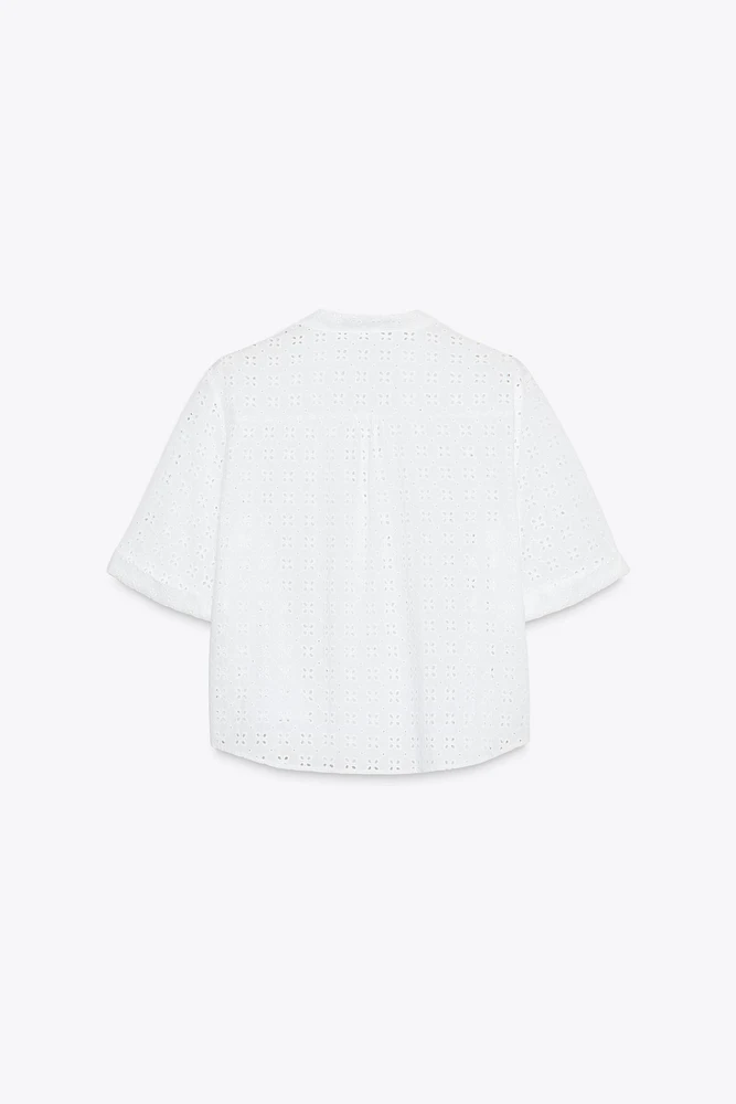 SHORT SLEEVE EYELET EMBROIDERED SHIRT