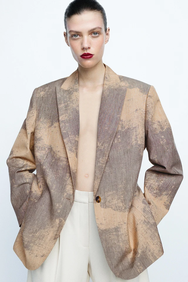 Zara ZW COLLECTION MINIMAL PRINT BLAZER | Place Rosemère