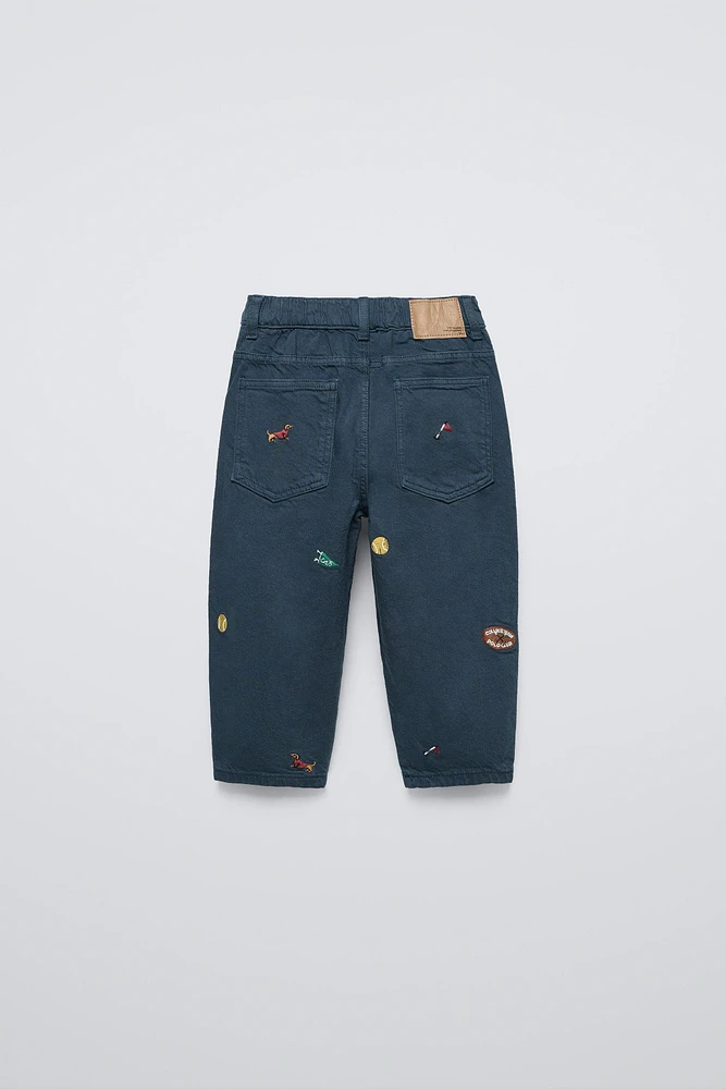 PANTALON EN SERGÉ STRAIGHT BRODÉ