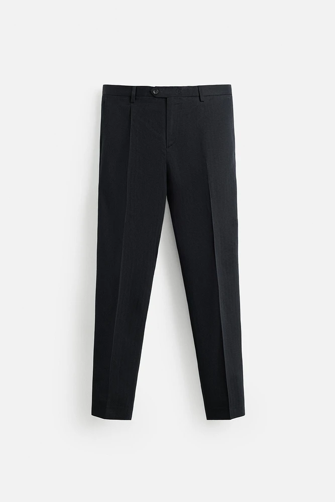 HERRINGBONE LINEN COTTON SUIT PANTS