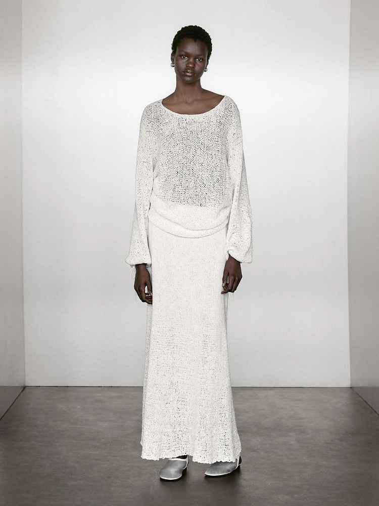 Jupe midi en maille de coton mélangé
