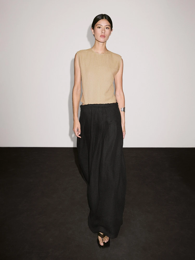 Robe longue bi-matière fendue sur les côtés