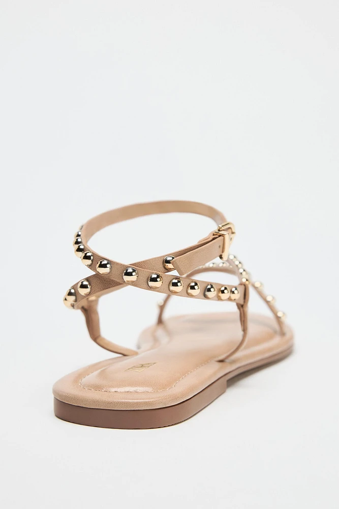METALLIC BEADED STRAP SANDALS