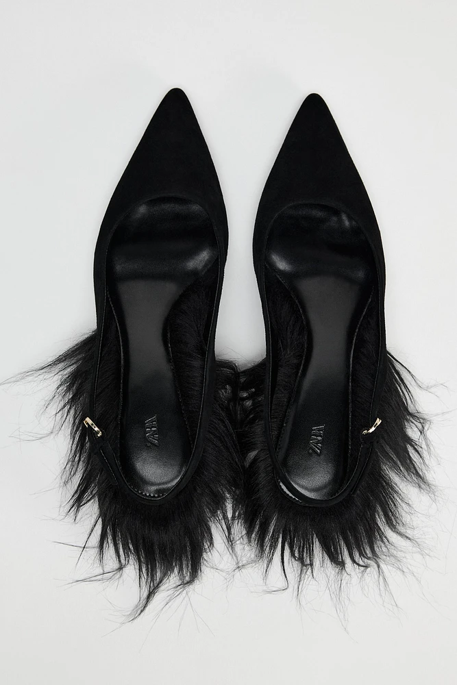 MULES EN CUIR AVEC DÉTAIL EFFET FOURRURE ÉDITION LIMITÉE