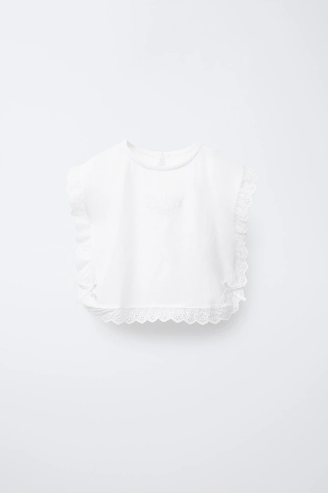 FLORAL EMBROIDERED BOW BLOUSE