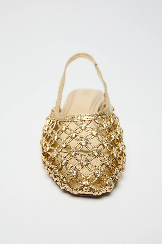METALLIC BRAIDED SLINGBACKS