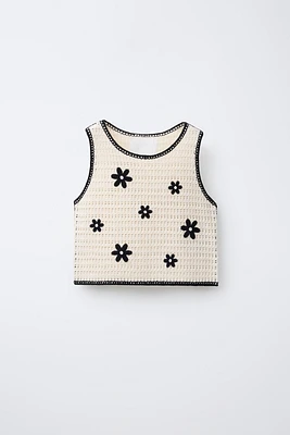 FLORAL CROCHET KNIT TOP