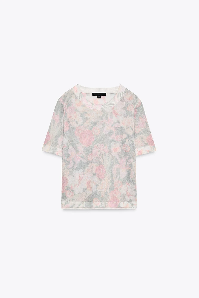 TOP EN MAILLE À IMPRIMÉ FLEURI