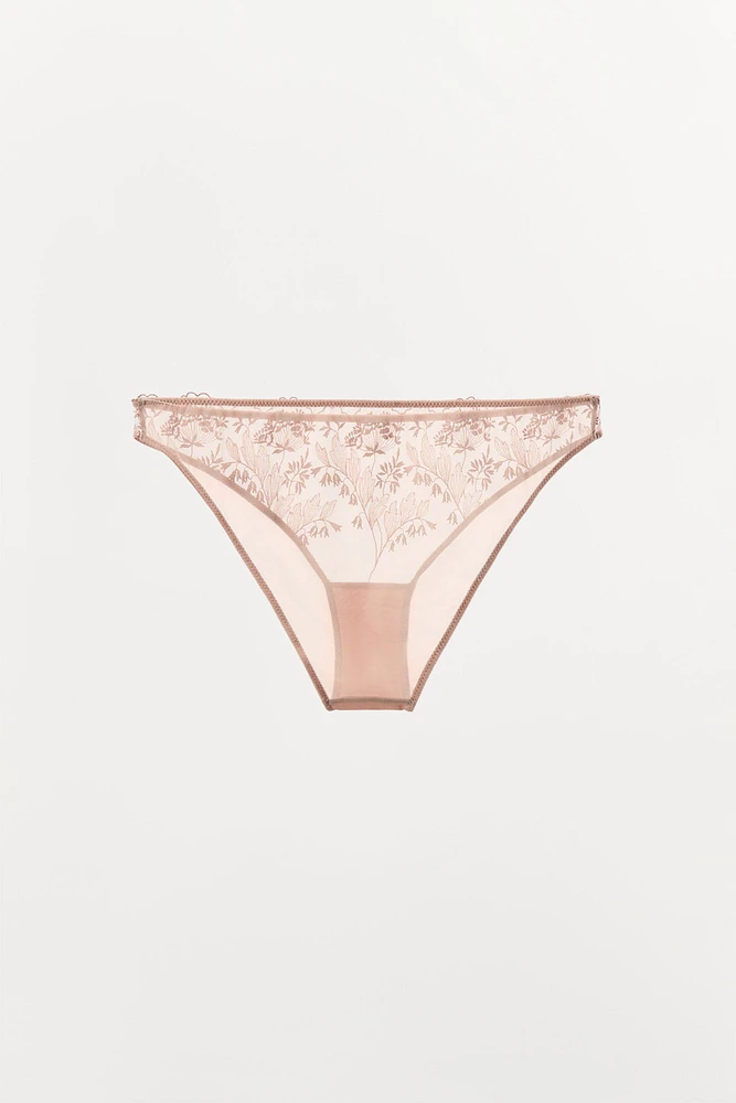 FLORAL EMBROIDERED TULLE PANTIES
