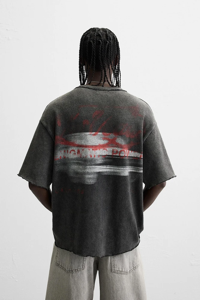 WASHED KNIT PRINT T-SHIRT