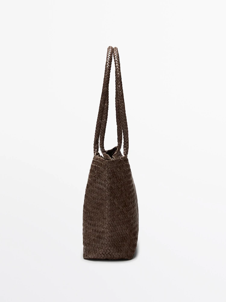 Tote bag moyen format tressé en cuir nappa