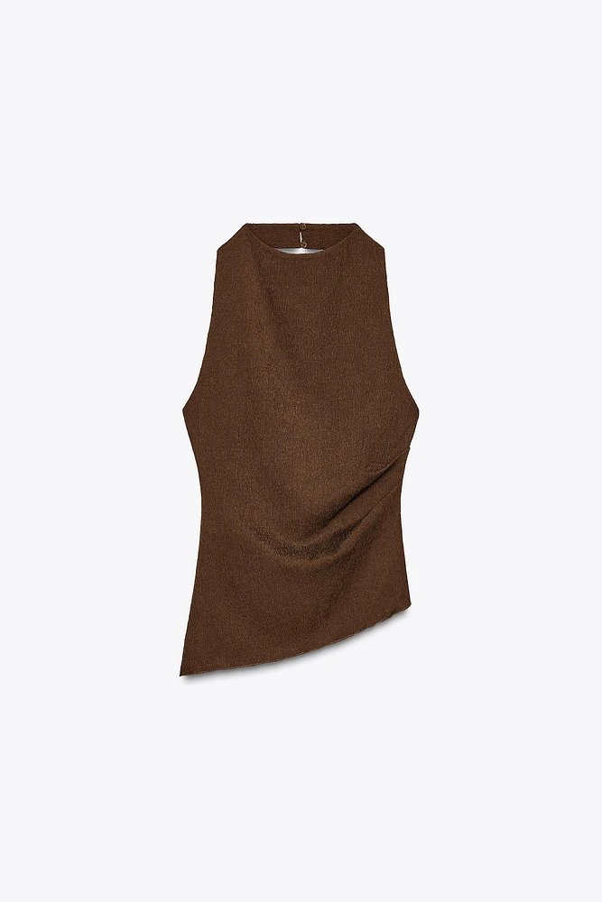 TEXTURED DRAPED HALTER TOP