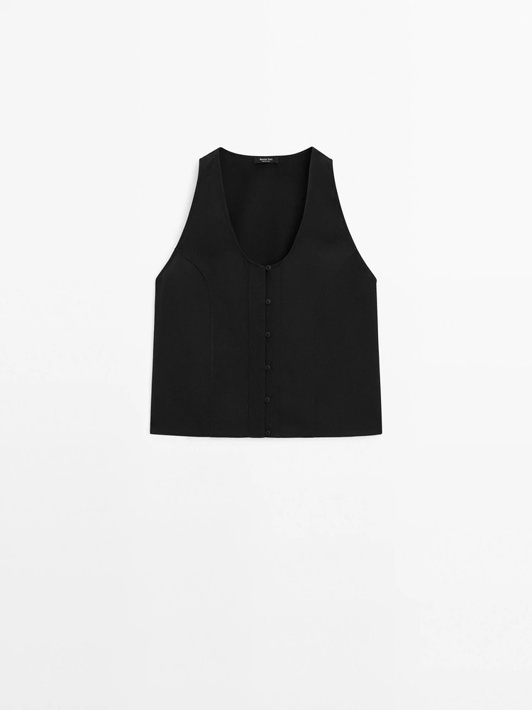 Top boutonné surpiqûre et plastron