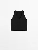 Top boutonné surpiqûre et plastron