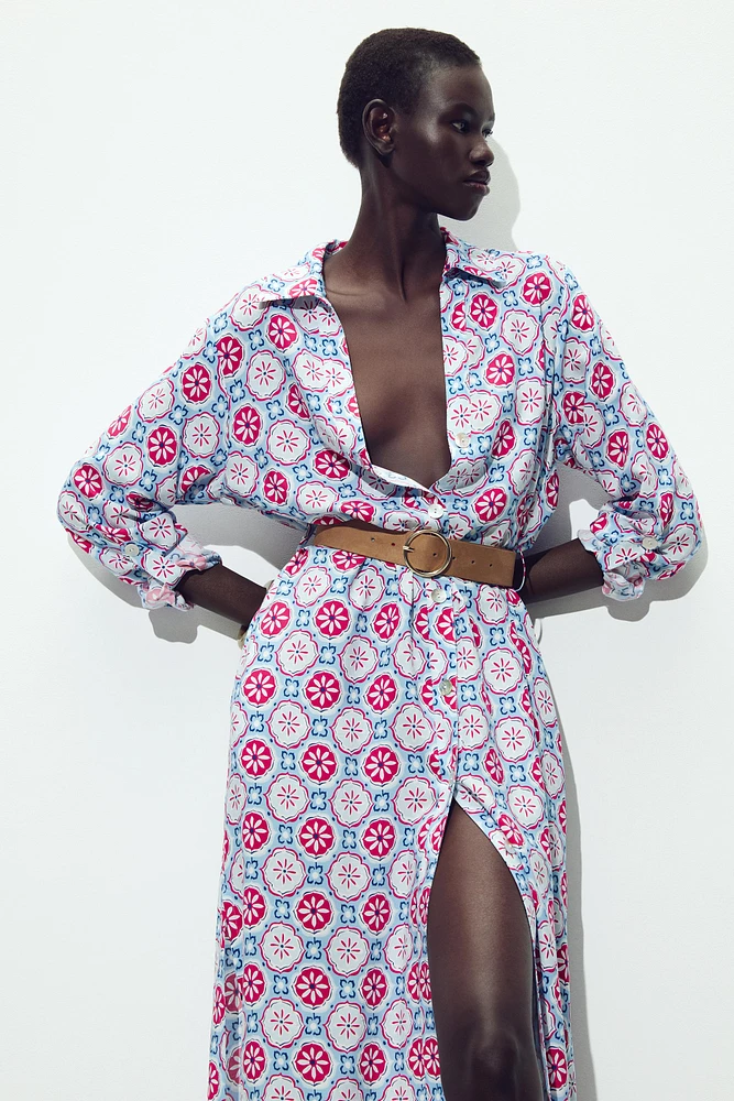 BELTED PRINT MIDI DRESS