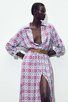 BELTED PRINT MIDI DRESS