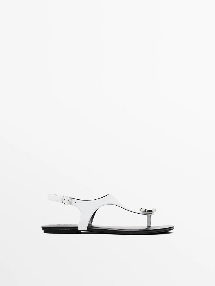 Flat leather sandals with embellished detail