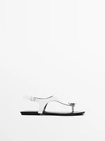Flat leather sandals with embellished detail