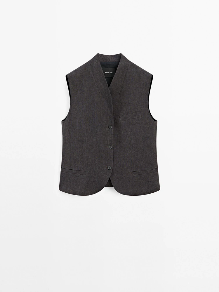 100% linen V-neck waistcoat