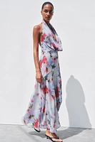 PRINTED MIDI HALTER DRESS
