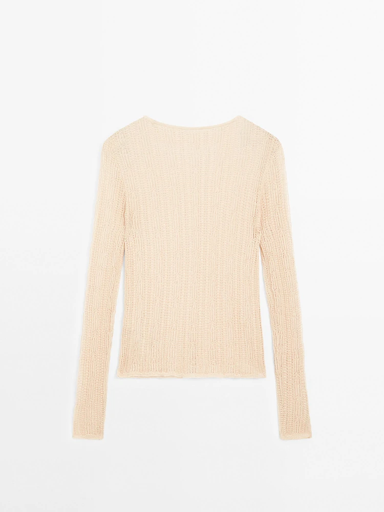 Long sleeve T-shirt with openwork fabric