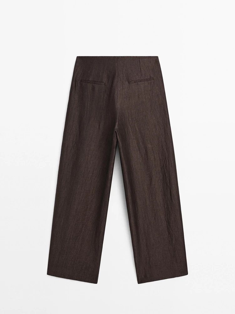 Pantalon à pinces fluide en lin mélangé