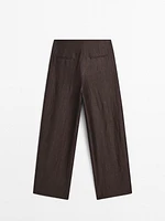 Pantalon à pinces fluide en lin mélangé