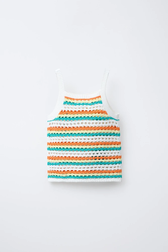 TOP À RAYURES EN MAILLE AVEC MOTIFS MARINS