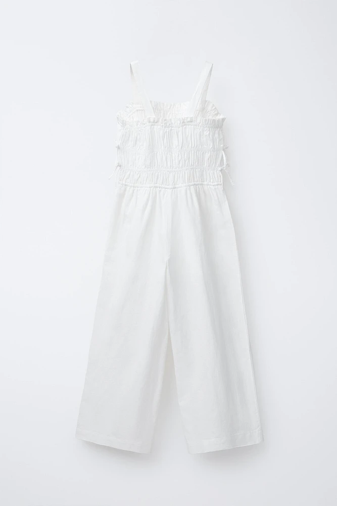 LINEN BLEND LONG JUMPSUIT WITH BOWS