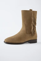 SPLIT LEATHER FRINGED BOOTS