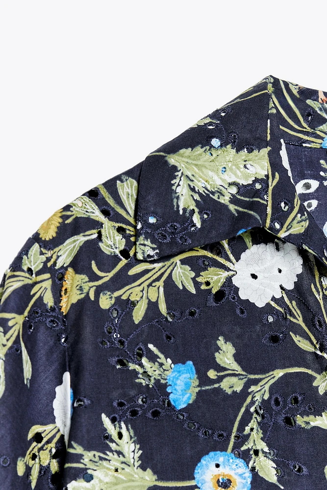 PRINTED SHIRT WITH EYELET EMBROIDERY