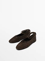 Lace-up printed ballet flats