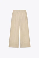 WRINKLED EFFECT SEMI-SHEER WIDE LEG PANTS