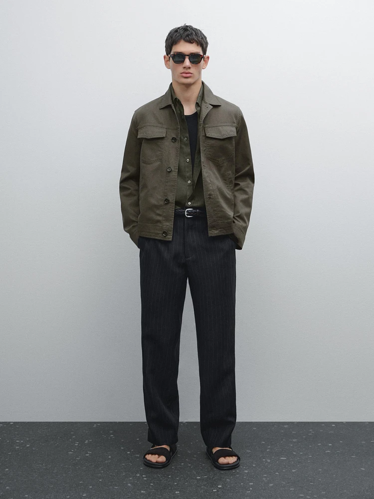 Cotton and linen jacket with pockets