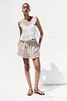 RUFFLED OPENWORK EMBROIDERY TOP