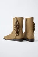 SPLIT LEATHER FRINGED BOOTS