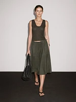 Suede leather skirt with gathered detail