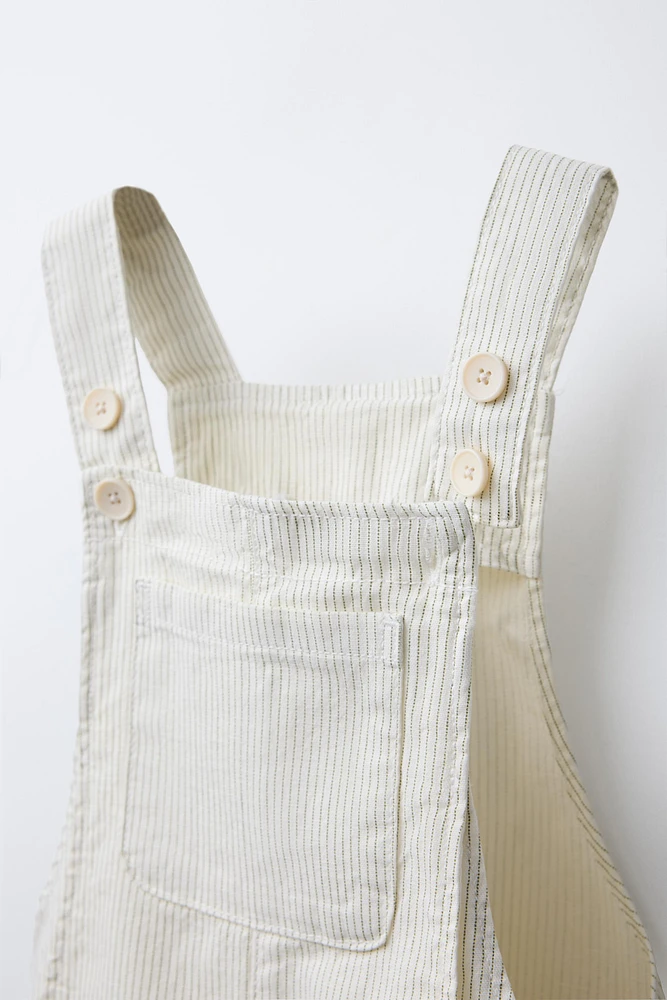 STRIPED LINEN BLEND OVERALL SHORTS