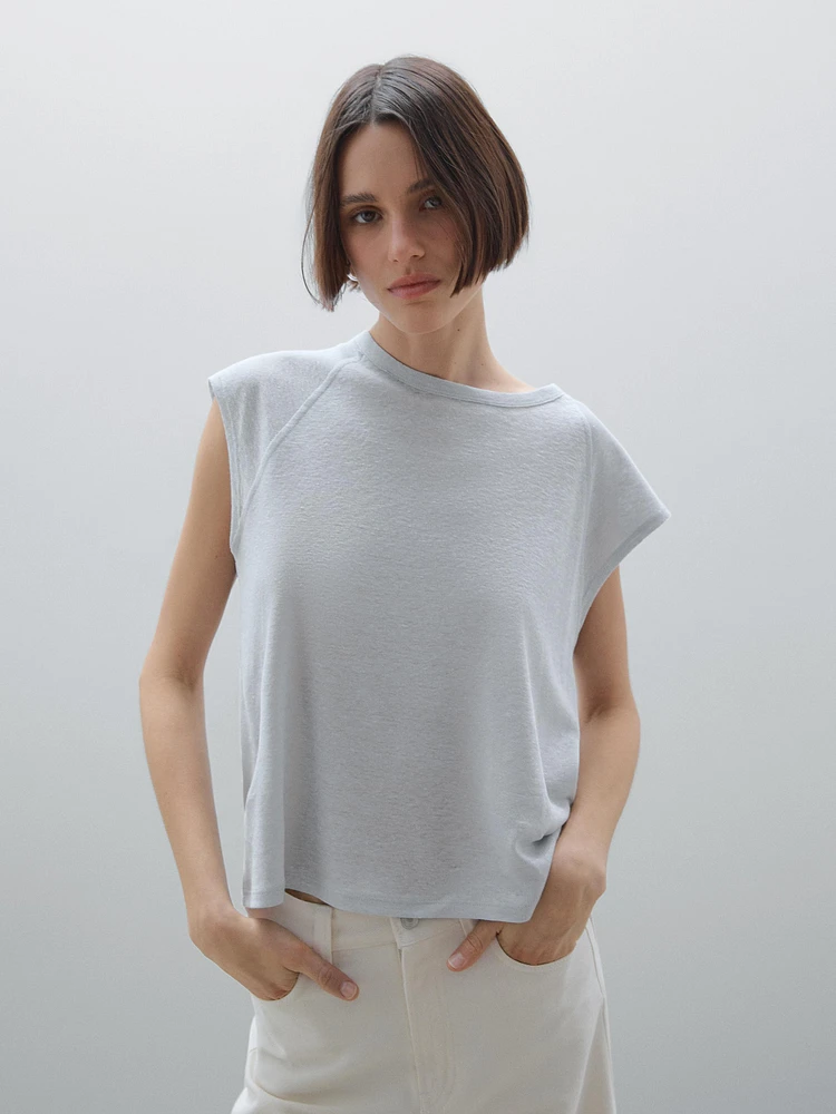 T-shirt léger bord-côte 100 % lin