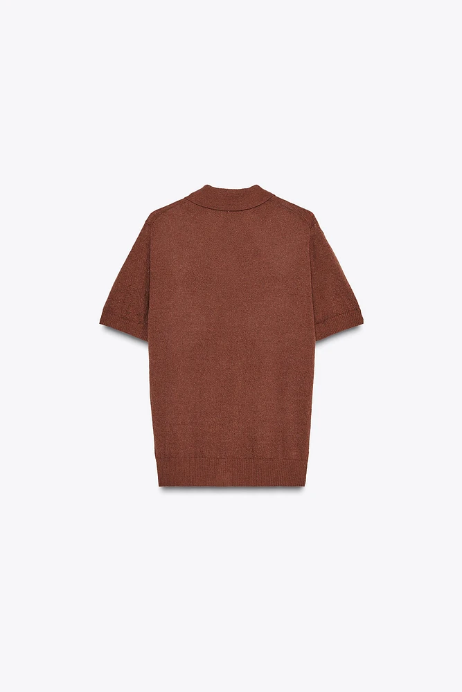 DIAMOND KNIT POLO TOP