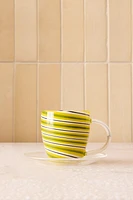 BOROSILICATE GLASS MUG AND SAUCER WITH SPIRAL DETAIL