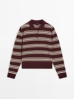 Pull polo à rayures en maille 100 % cachemire