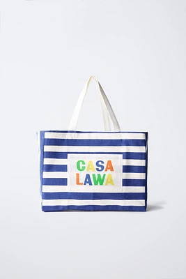 CASA LAWA © Z ZARA KIDS STRIPED FABRIC TOTE BAG
