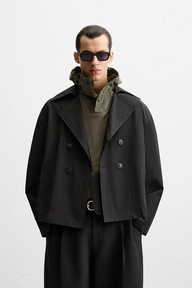 SHORT TECHNICAL FABRIC TRENCH COAT
