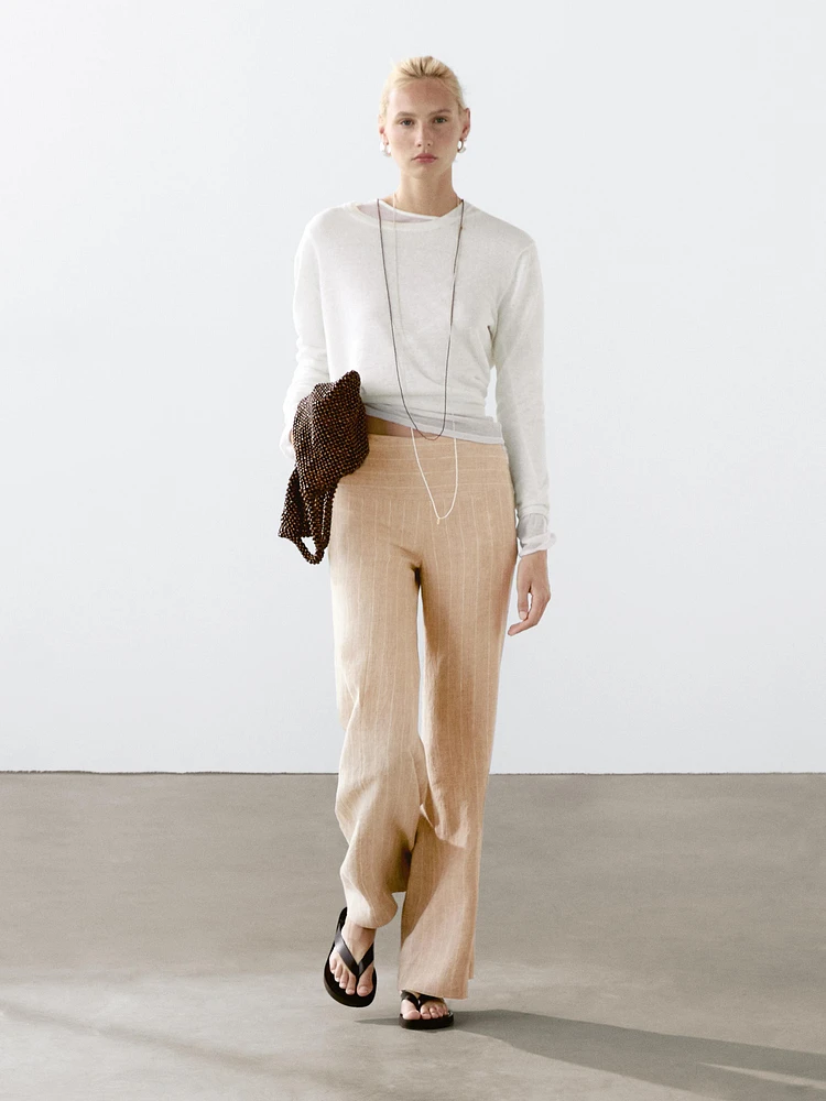 Pull en maille 100 % lin à col rond