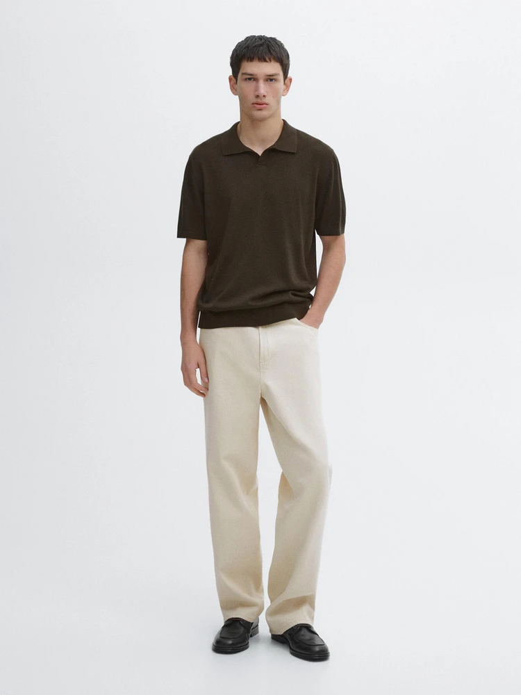 Pull polo col en V manches courtes