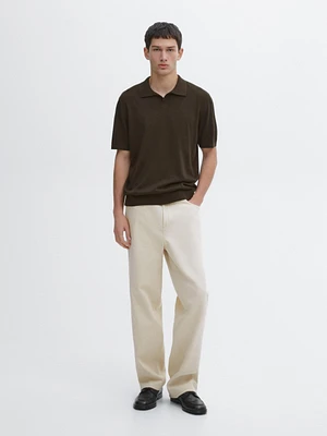 Pull polo col en V manches courtes
