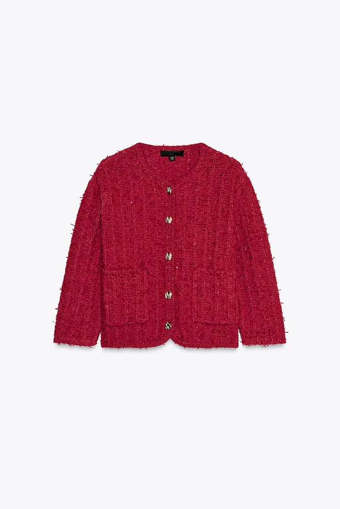 KNIT CARDIGAN WITH ELBOW-LENGTH SLEEVES