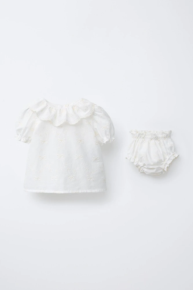 BLOUSE AND PANTIES WITH EMBROIDERED BOWS