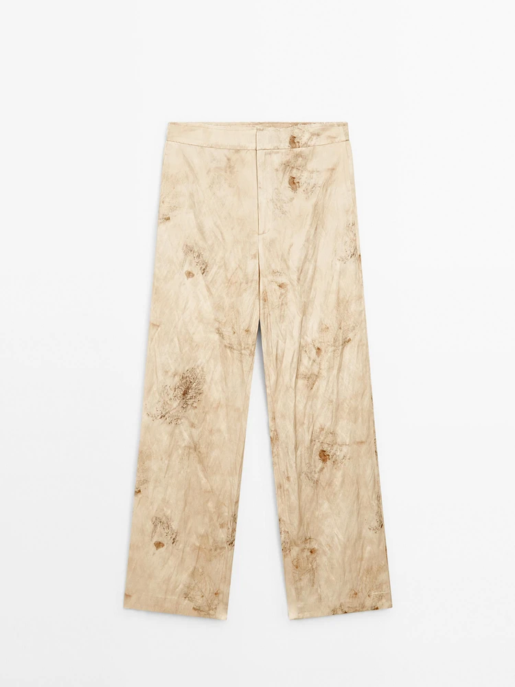Flowing straight-leg metallic trousers